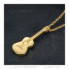 Gypsy Guitar Pendant Gold Steel Necklace IM#22476