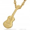 Pendant Guitar Gypsy Musician Coffee Bean Necklace Gold Steel IM#22481