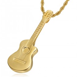 Pendentif Guitare pan coupé Gitan Musicien Collier Acier Or  IM#22486