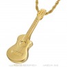 Colgante Guitarra corte de sartén Músico gitano Collar de oro de acero IM#22487