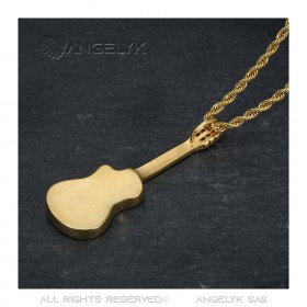 Pendentif Guitare pan coupé Gitan Musicien Collier Acier Or  IM#22489