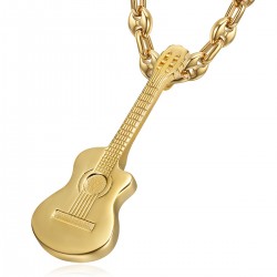 Ciondolo Guitar Pan Cut Gypsy Musician Coffee Bean in acciaio dorato IM#22492