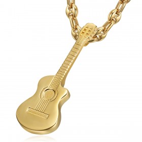 Anhänger Gitarre pan coupé Zigeuner Musiker Kaffeebohne Stahl Gold IM#22492