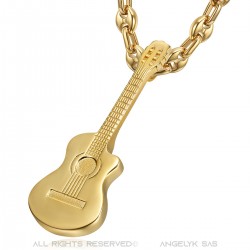 Ciondolo Guitar Pan Cut Gypsy Musician Coffee Bean in acciaio dorato IM#22493
