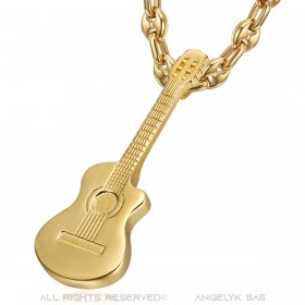 Anhänger Gitarre pan coupé Zigeuner Musiker Kaffeebohne Stahl Gold IM#22493