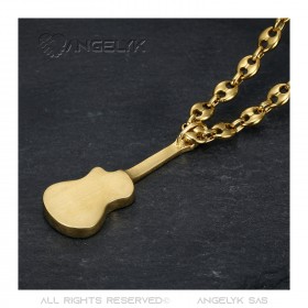 Pendentif Guitare pan coupé Gitan Musicien Grain de café Acier Or  IM#22495