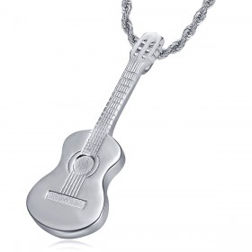 Pendentif Guitare Gitan Musicien Collier Acier Argent  IM#22498