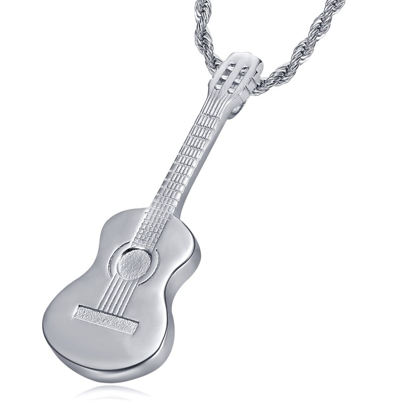 Gitarrenanhänger Gypsy Musiker Halskette Stahl Silber IM#22498