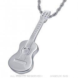 Gypsy Guitar Pendant Silver Steel Necklace IM#22499