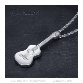 Gypsy Guitar Pendant Silver Steel Necklace IM#22500