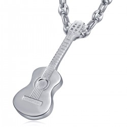 Pendant Guitar Gypsy Musician Coffee Bean Necklace Steel Silver IM#22504