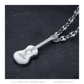 Pendentif Guitare Gitan Musicien Collier grain de café Acier Argent  IM#22506