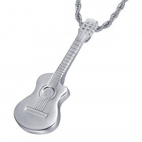 Pendentif Guitare pan coupé Gitan Musicien Collier Acier Argent  IM#22510