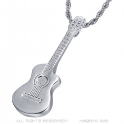 Pendant Guitar pan cut Gypsy Musician Necklace Steel Silver IM#22511