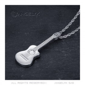 Colgante Guitarra corte de sartén Músico gitano Collar Acero Plata IM#22512