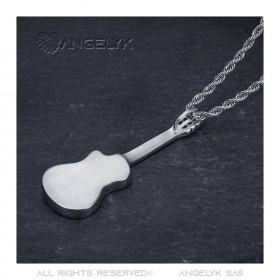 Pendentif Guitare pan coupé Gitan Musicien Collier Acier Argent  IM#22513