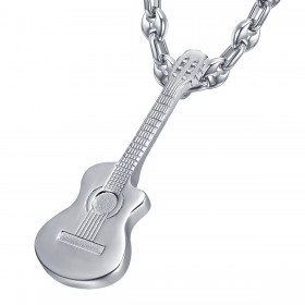 Pendentif Guitare pan coupé Gitan Musicien Grain de café Acier Argent  IM#22516