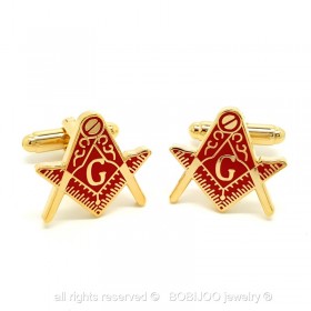 BM0005 BOBIJOO Jewelry Cufflinks freemasonry, Gold Red