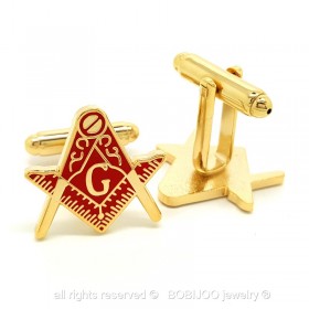 BM0005 BOBIJOO Jewelry Cufflinks freemasonry, Gold Red