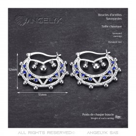 Creoles para mujeres adultas de 35mm Azul Zafiro Plata IM#22651