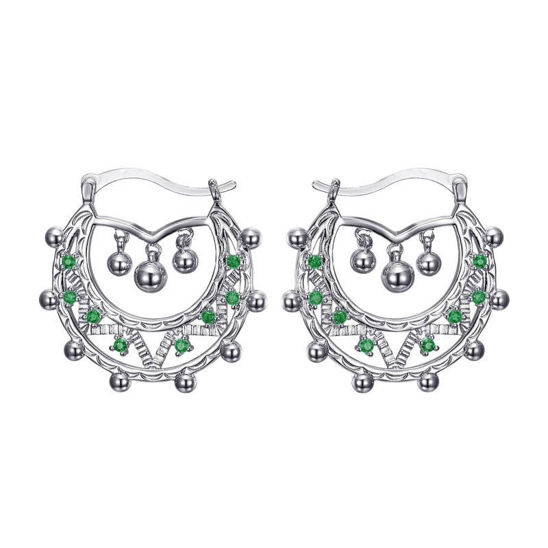 Adult Women's 35mm Creoles Emerald Green Silver IM#22666