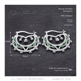 Adult Women's 35mm Creoles Emerald Green Silver IM#22669