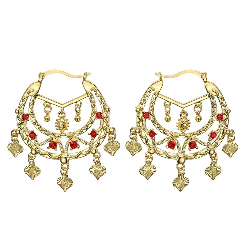 Boucles d'oreilles Savoyardes Niglo Femme Gitane Or Rubis  IM#22688