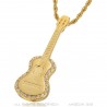 Gypsy Guitar Pendant Steel Gold Diamond Necklace IM#22695