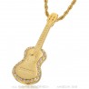Pendentif Guitare Voyageur Gipsy Acier Plaqué Or + Chaîne  IM#22695
