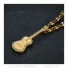 Gypsy Guitar Pendant Coffee Bean Necklace Steel Gold Diamonds IM#22708