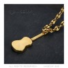 Gypsy Guitar Pendant Coffee Bean Necklace Steel Gold Diamonds IM#22709