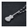 Gypsy Guitar Pendant Coffee Bean Necklace Steel Silver Diamonds IM#22714