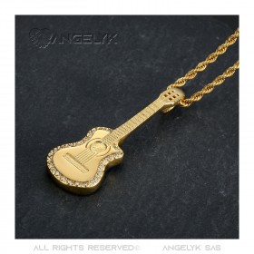 Gitarrenanhänger Gitano-Cutaway Stahl-Gold-Diamanten-Halskette IM#22720