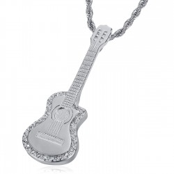Pendant Guitar pan cut Gypsy Necklace Steel Silver Diamonds IM#22724