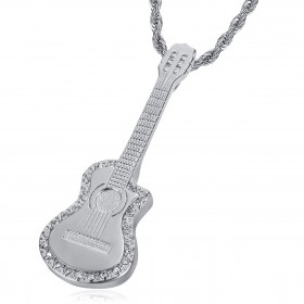 Ciondolo Chitarra taglio pan Collana Gypsy Acciaio Argento Diamanti IM#22724