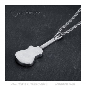 Pendentif Guitare pan coupé Gitan Collier Acier Argent Diamants  IM#22727