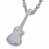 Pendant Guitar pan cut Gypsy Coffee Bean Steel Silver Diamonds IM#22736