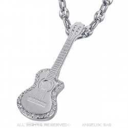 Colgante Guitarra corte pan gitano grano de café acero plata diamantes IM#22737