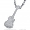 Pendant Guitar pan cut Gypsy Coffee Bean Steel Silver Diamonds IM#22737