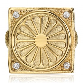 Ring der Zigeunerflagge Niglo Chevalière Stahl Gold Diamant IM#22749