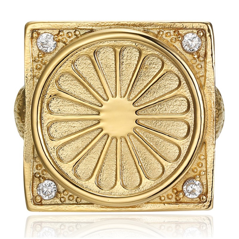 Anello con bandiera gitana Niglo Chevalière Acciaio Oro Diamante IM#22749