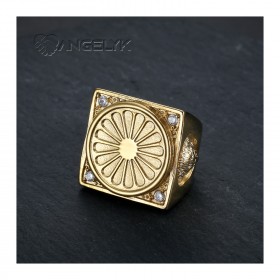 Gypsy Flag Ring Niglo Chevalière Steel Gold Diamond IM#22751