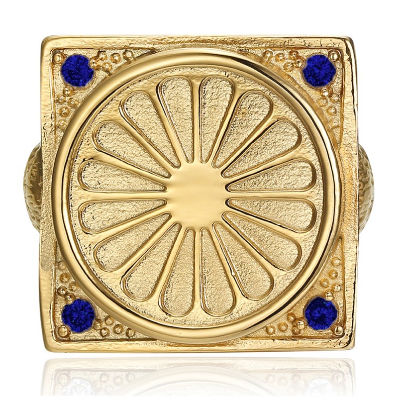 Bague du drapeau Gitan Niglo Chevalière Acier Or Saphir    IM#22756