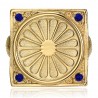 Anillo Bandera Gitana Niglo Chevalière Acero Oro Zafiro IM#22756