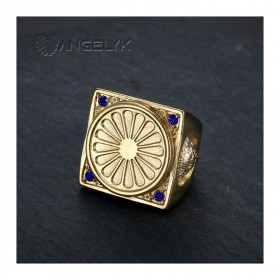 Gypsy Flag Ring Niglo Chevalière Steel Gold Sapphire IM#22758