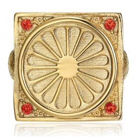 Ring der Zigeunerflagge Niglo Ritterin Stahl Gold Rubin IM#22763