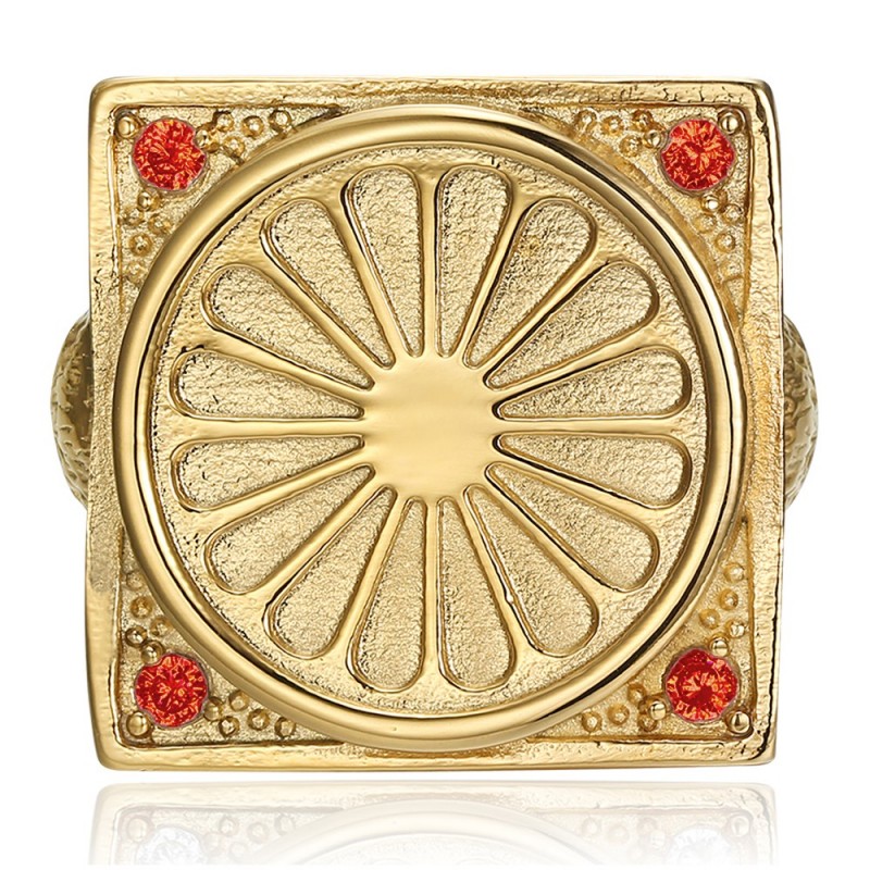 Anillo Bandera Gitana Niglo Chevalière Acero Rubí Oro IM#22763