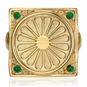 Anello con bandiera gitana Niglo Chevalière Acciaio Oro Smeraldo IM#22770