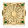 Anello con bandiera gitana Niglo Chevalière Acciaio Oro Smeraldo IM#22770
