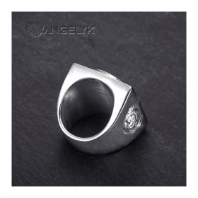 Anillo Bandera Gitana Niglo Chevalière Acero Plata Rubí IM#22788